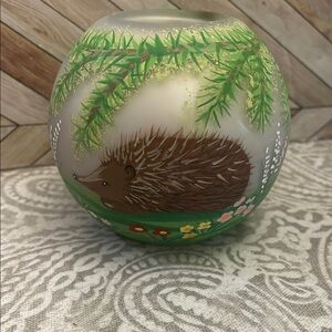 Hand painted Hedgehog‎ Decorative Glass candle holder.